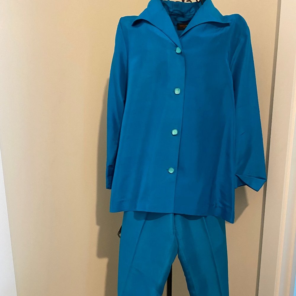 Silk Turquoise Evening Pant Suit